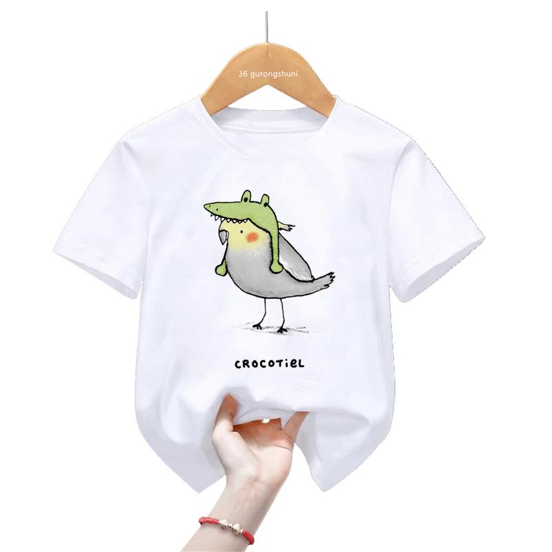 Sommar Tecknad Cockatiel Fågel Tryck T-shirt För Flickor/Pojkar Rolig Papegojfågel Barnkläder Kortärmad T-shirt