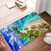Blue Sky White Cloud Coconut Tree Island Floor Mat Non Slip Entry Rug Living Room Porch Tropical Coast Print Soft Household Mat