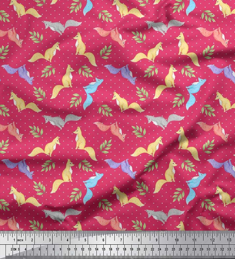

Тканина для рукоділля Soimoi Japan Crepe Satin Dot, Leaves & Fox Тканина для рукоділля з принтом тварин на метри 42 дюйми 42 Inch Wide - Poly Crepe рожевий