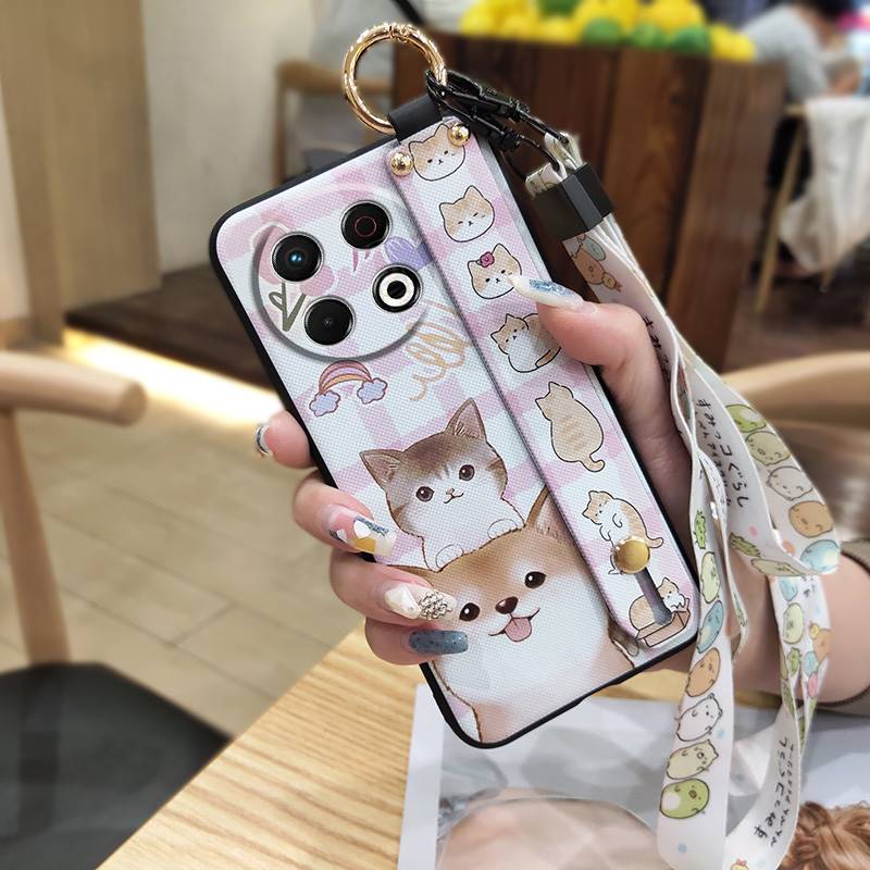 Cute Waterproof Phone Case For Tecno Spark30 Pro 4G/KL7 Wristband Phone Holder Lanyard Back Cover Anti-knock Ring