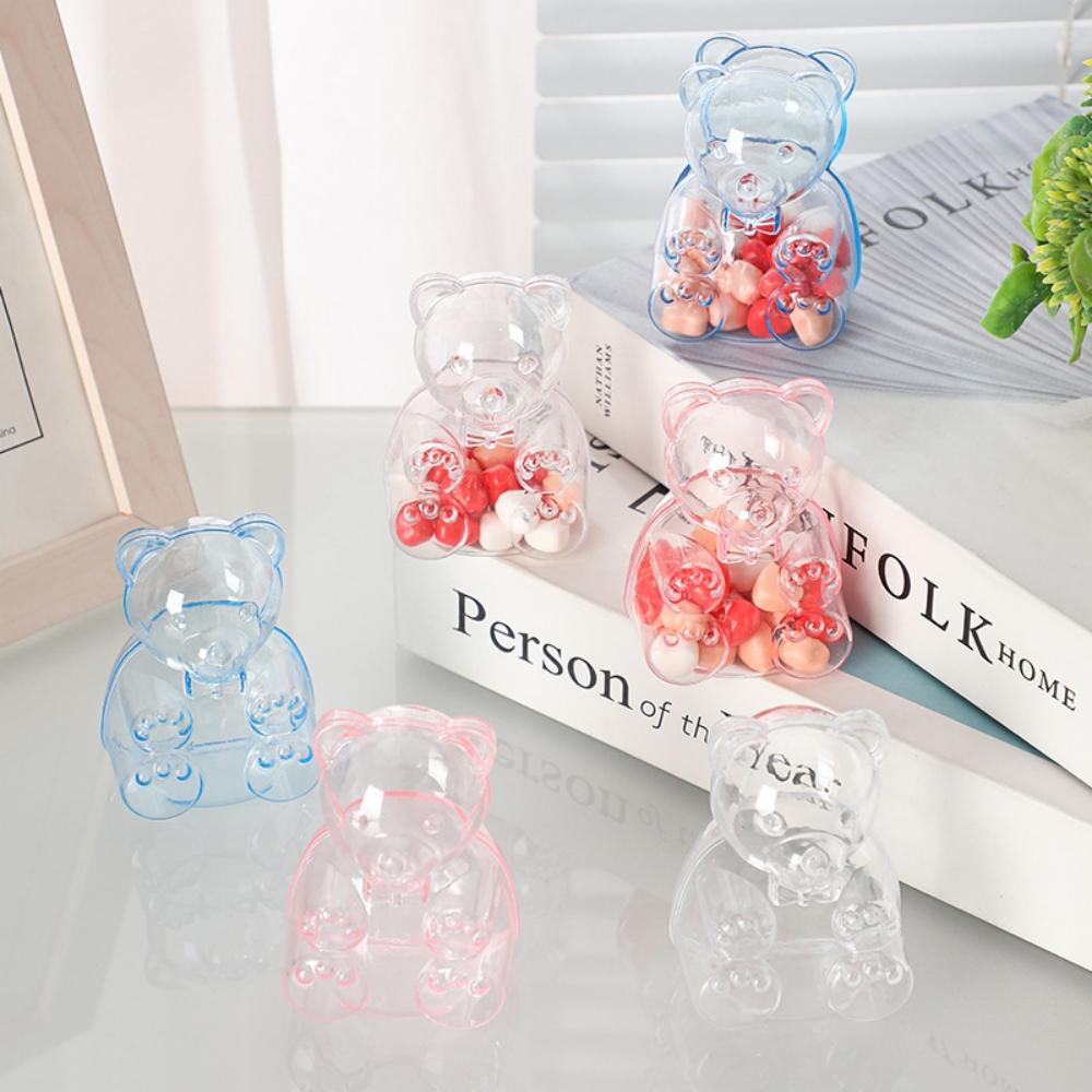 12Pcs Plastic Transparent Bear Tricolor Candy Box for Valentine's Day Wedding Easter New Year Christmas Party Candy Gift Box