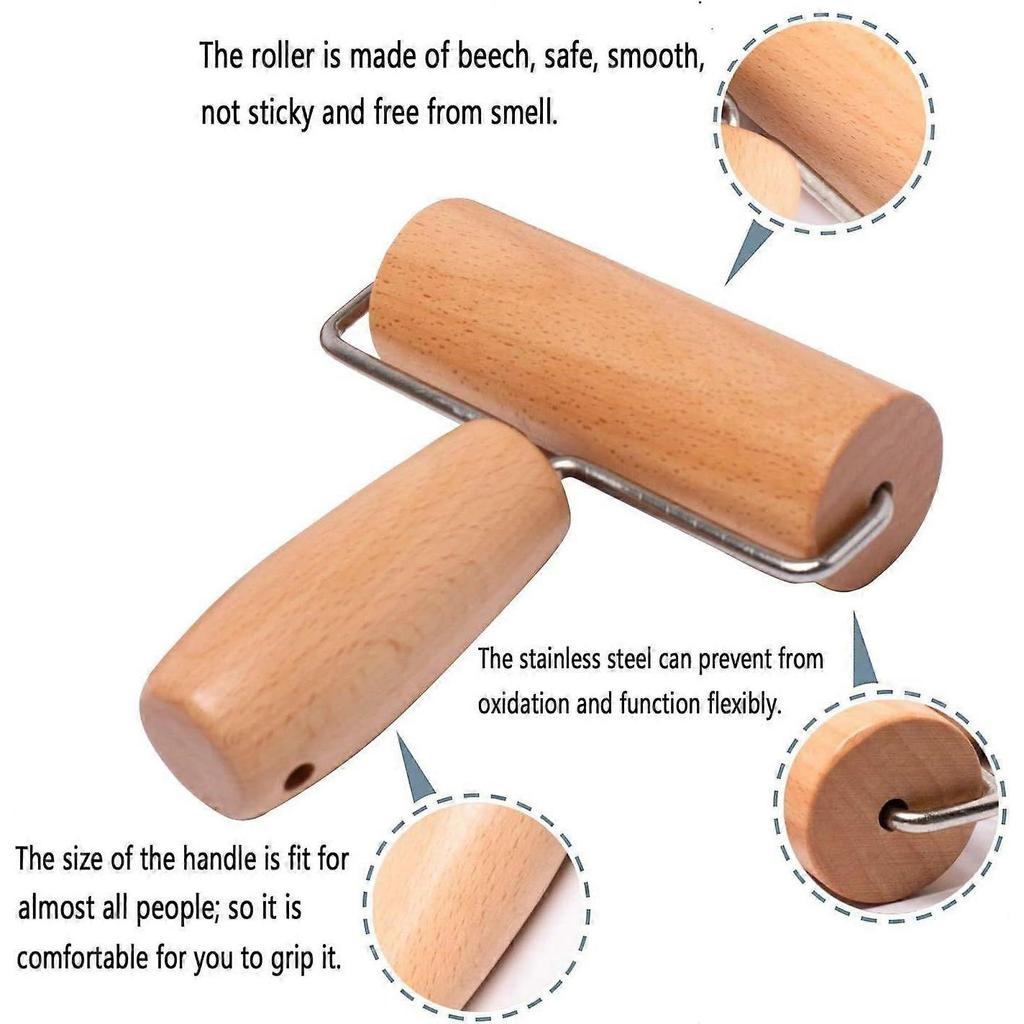 Wood Pastry Pizza Roller 2 Pieces Non Stick Wooden Rolling Pin for Home, Kitchen