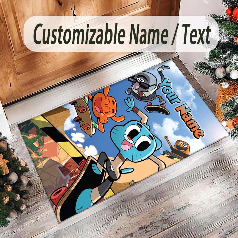 Personalized Crystal Velvet Carpet Custom Name Text,Amazing World of Gumball Anti Slip Area Rug For Home Decoration