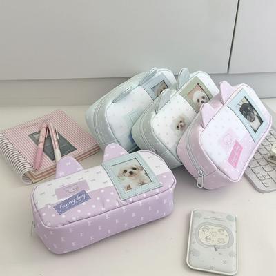 With Photo Card Slot Pen Bag Polka Dot Star Bow Stationery Bag INS Pencil Pouch  Students