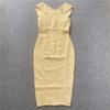 Women's Sleeveless One-Shoulder Gold & Silver Trim Midi Bandage Evening Dress