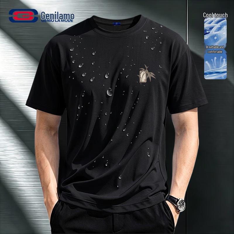 GENIOLAMODE Men s Chinese Style Bamboo Leaf Ice Silk T-Shirt M