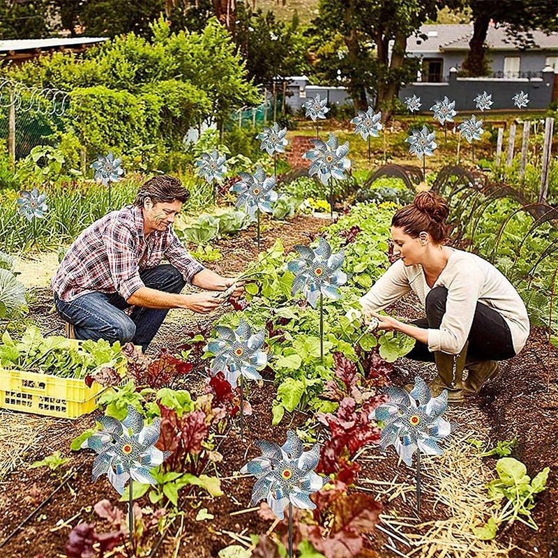 Sølv Laser Fugleskremsel Sølv Vindmølle 8-Blads Roterende Vindmølle For Gård Eiendom Utendørs Fugleskremsel