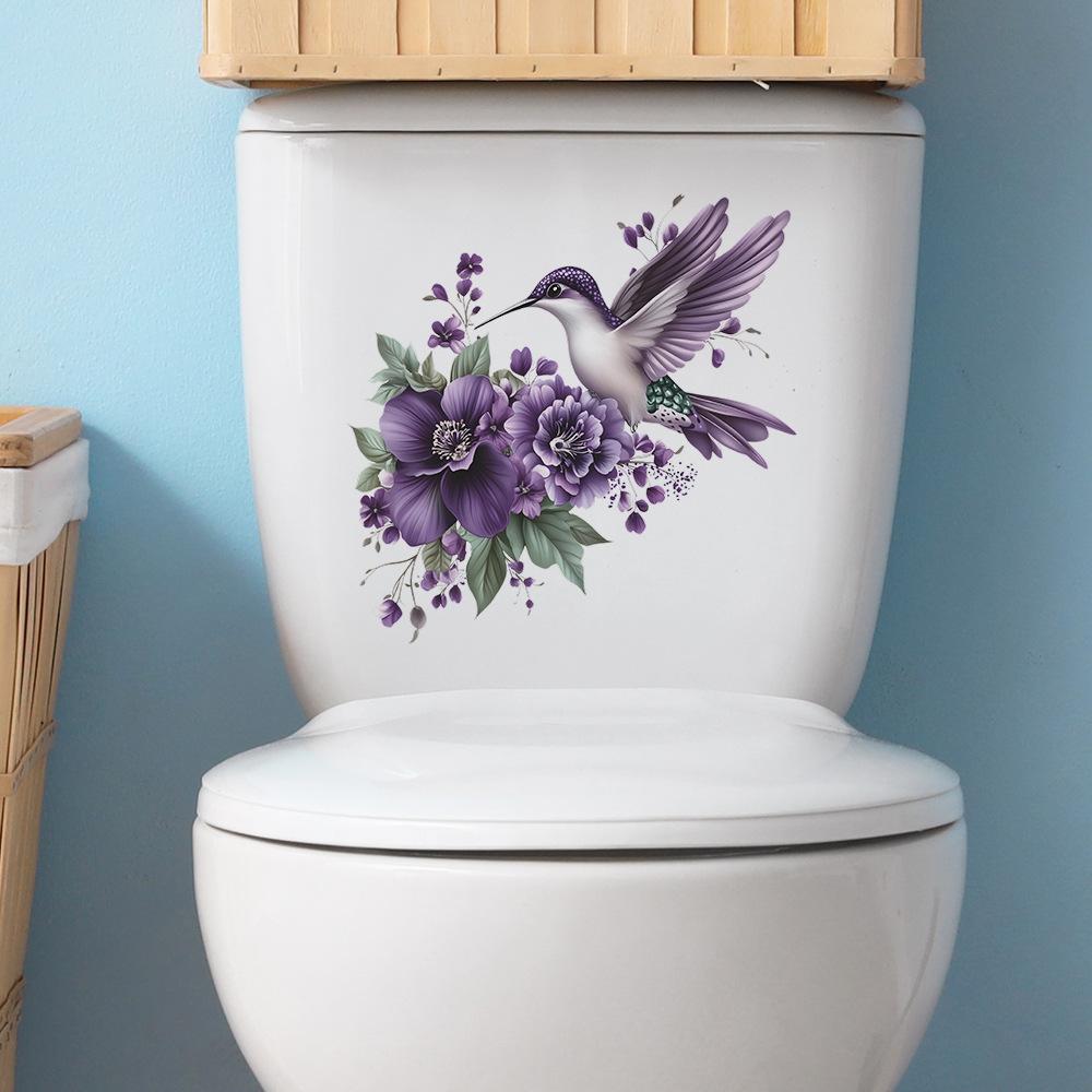Purple Flower Magpies Bathroom Toilet and Home Beautification Stickers