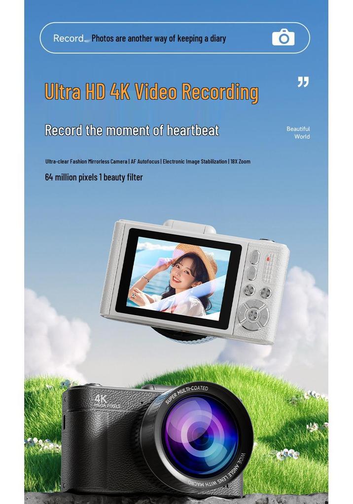 Retro Flip Screen HD Digital Mirrorless Camera for Student Selfies