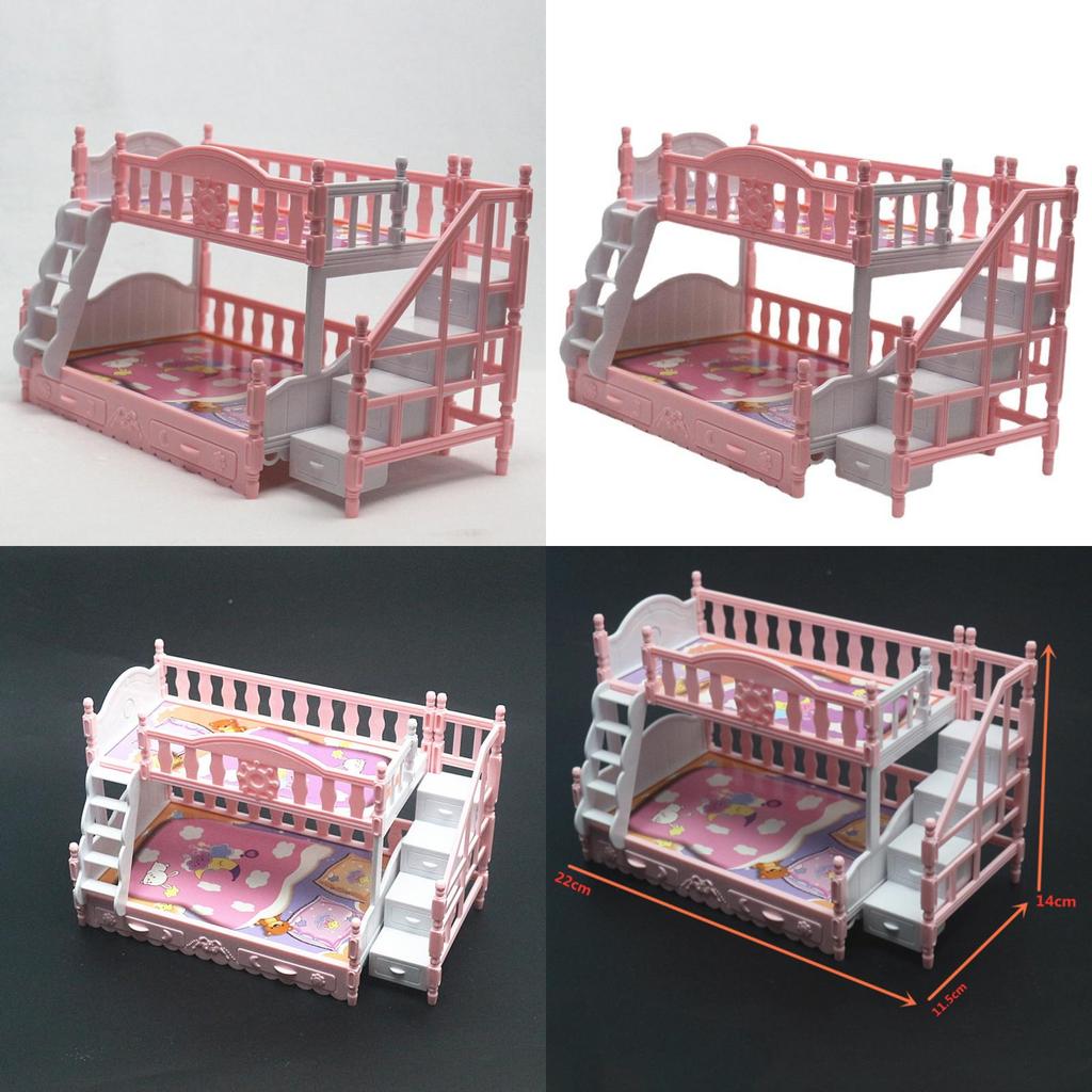 Mini Doll Bed Toy 17cm Elegant European Style Twin Bunk Princess Bed For Imaginative Play