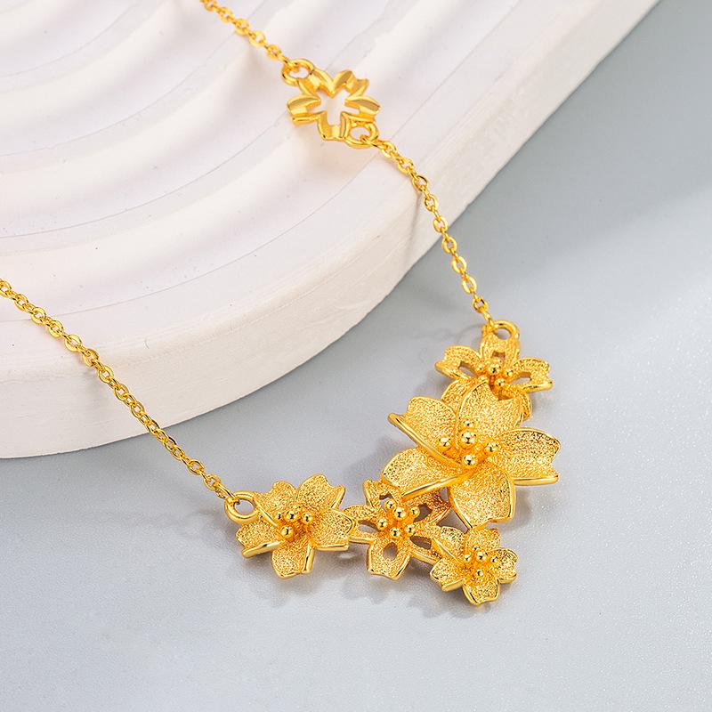 Elegant Sand Gold Floral Necklace Set - Luxurious Chinese Three Lives Wedding Collarbone Design