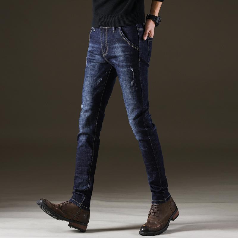 Džíny Straight Fit Kalhoty Elastické Jednoduchá móda Korejské pánské oblečení se středním růstem