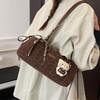 Fashion Leopard Print Simple Design Korean New 2026 Winter Women's Shoulder Portable Underarm Baguette Bag