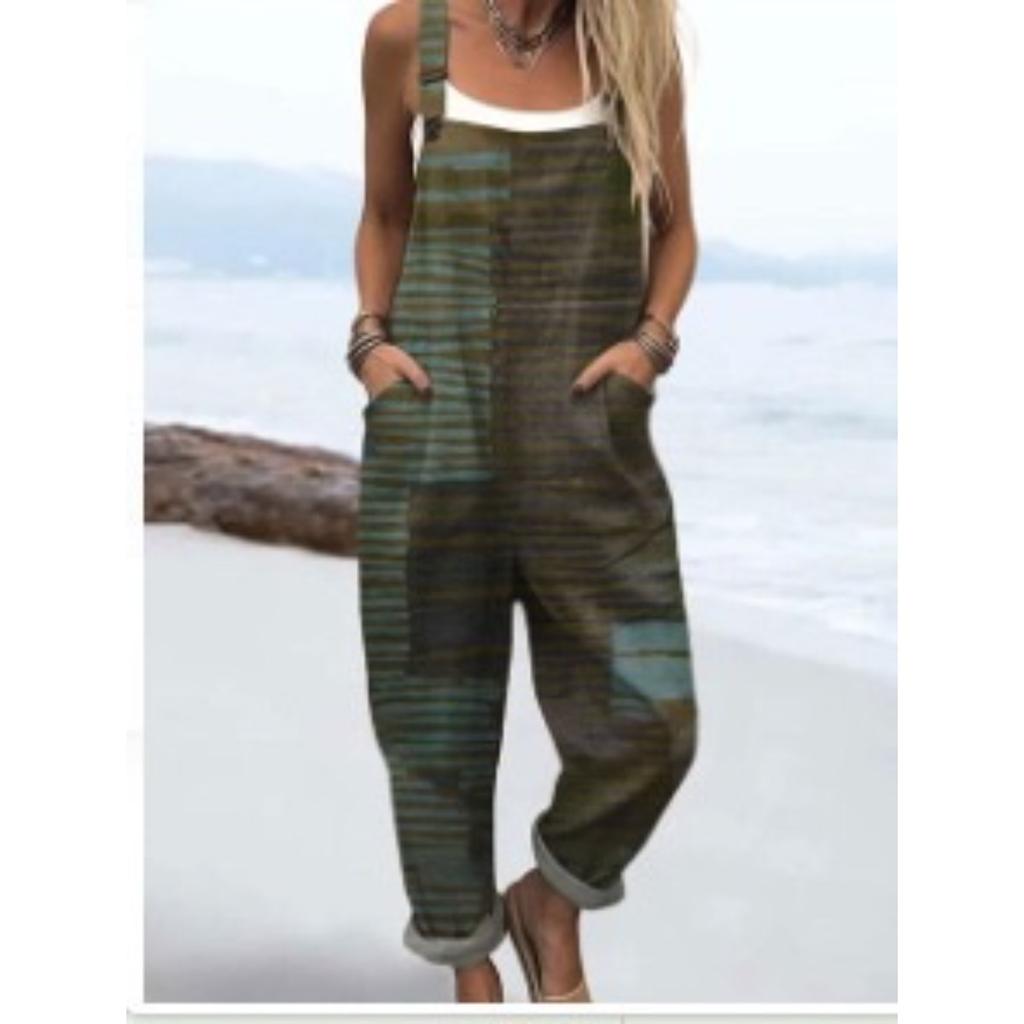 VIONA Modischer Jumpsuit, Geknöpfter Latzhose Casual Jumpsuit, Digital 3D Bedruckter Jumpsuit, Sommer Leichte Baumwolle Overalls