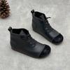 Johnature Genuine Leather Shoes Women Boots Elastic Band Round Toe Flat With Sewing Handmade Concise Retro Ankle Boots