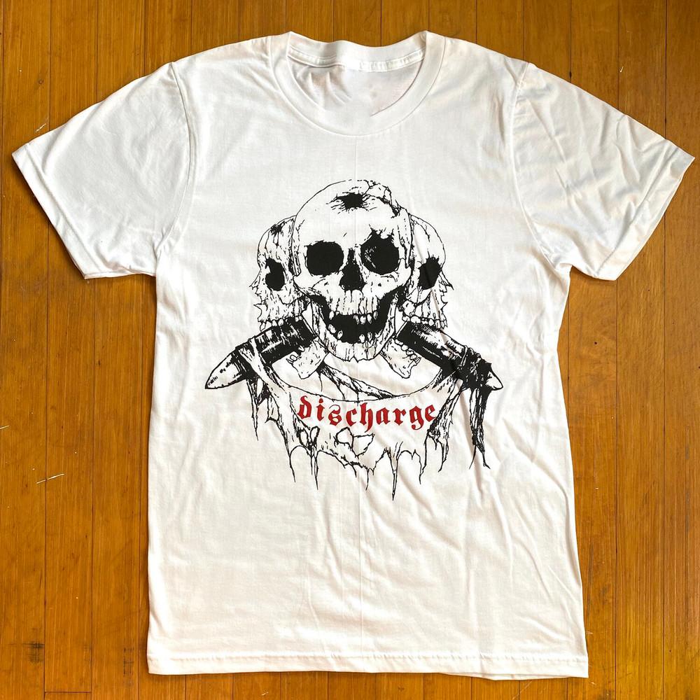 

Discharge Band Three Skulls Unisex TShirt Short Sleeve Full Size PR374 Unisex T-Shirt L
