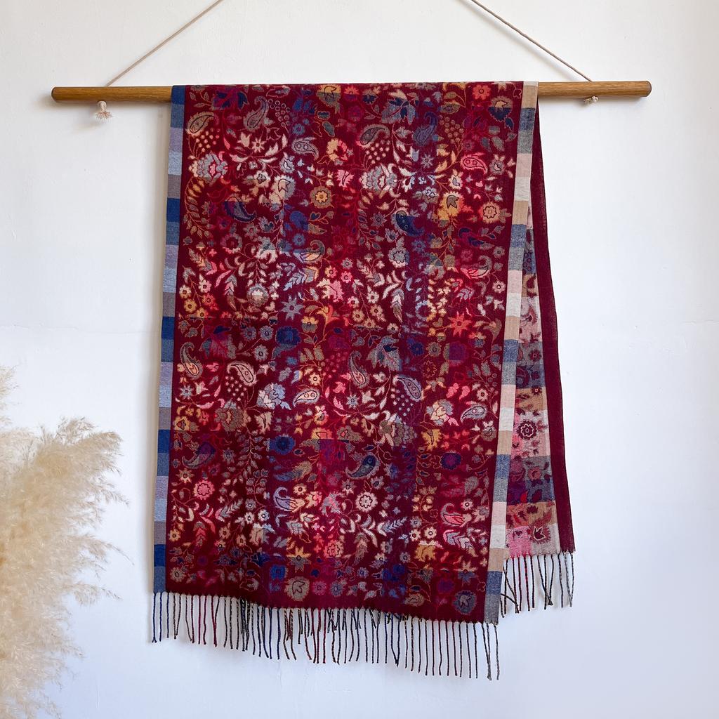 Women Winter Fashionable Tassel Shawl Thickened Imitation Cashmere Scarves Ethnic Style Warm Blanket Cape Headscarf Scarf