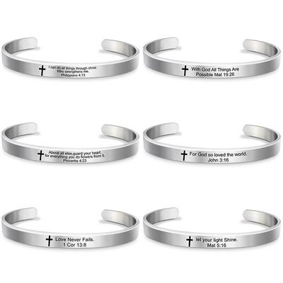 Bracelet manchette en croix avec verset biblique, bracelet classique chrétien, écritures, psaumes, bijoux pour femmes et hommes
