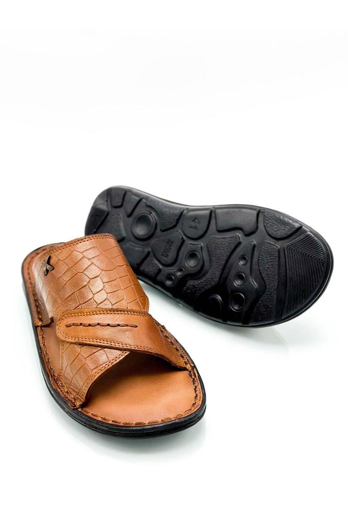 Genuine Real Leather Men's Slippers Light Slippers Leather Syringe Brown