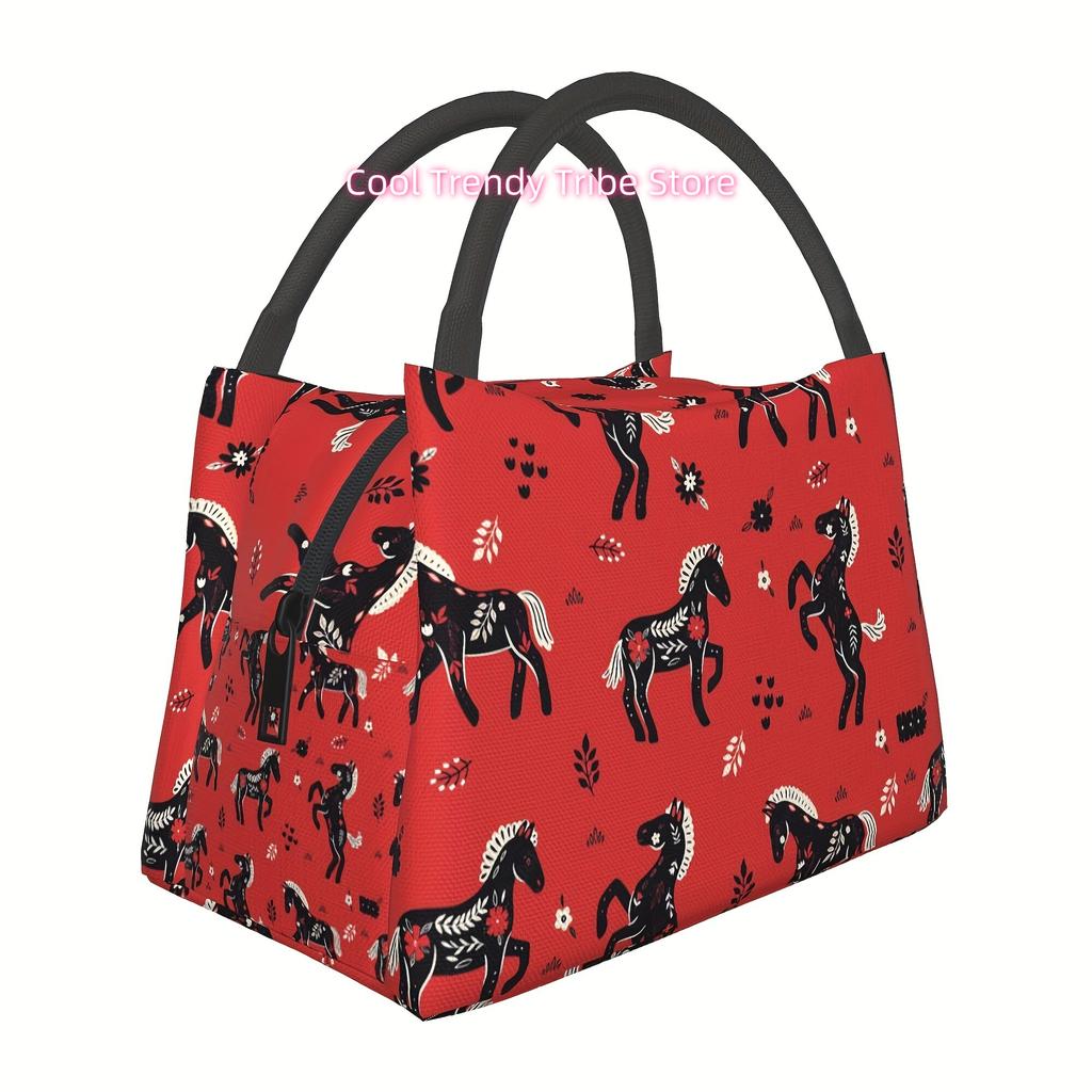 1pc Horse, Portable Reusable Cooler Bag, Insulation Bag, Insulated Lunch Bag, for Camping, Picnic, Beach, Suitable for