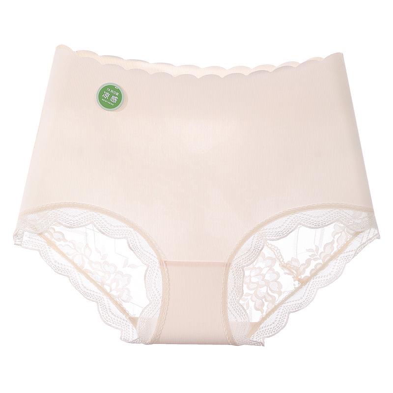 Übergröße High Waist Eis Seide Spitzen Slips mit antibakteriellem Baumwollzwickel - Nahtlose Dreiecksslips für den Sommer