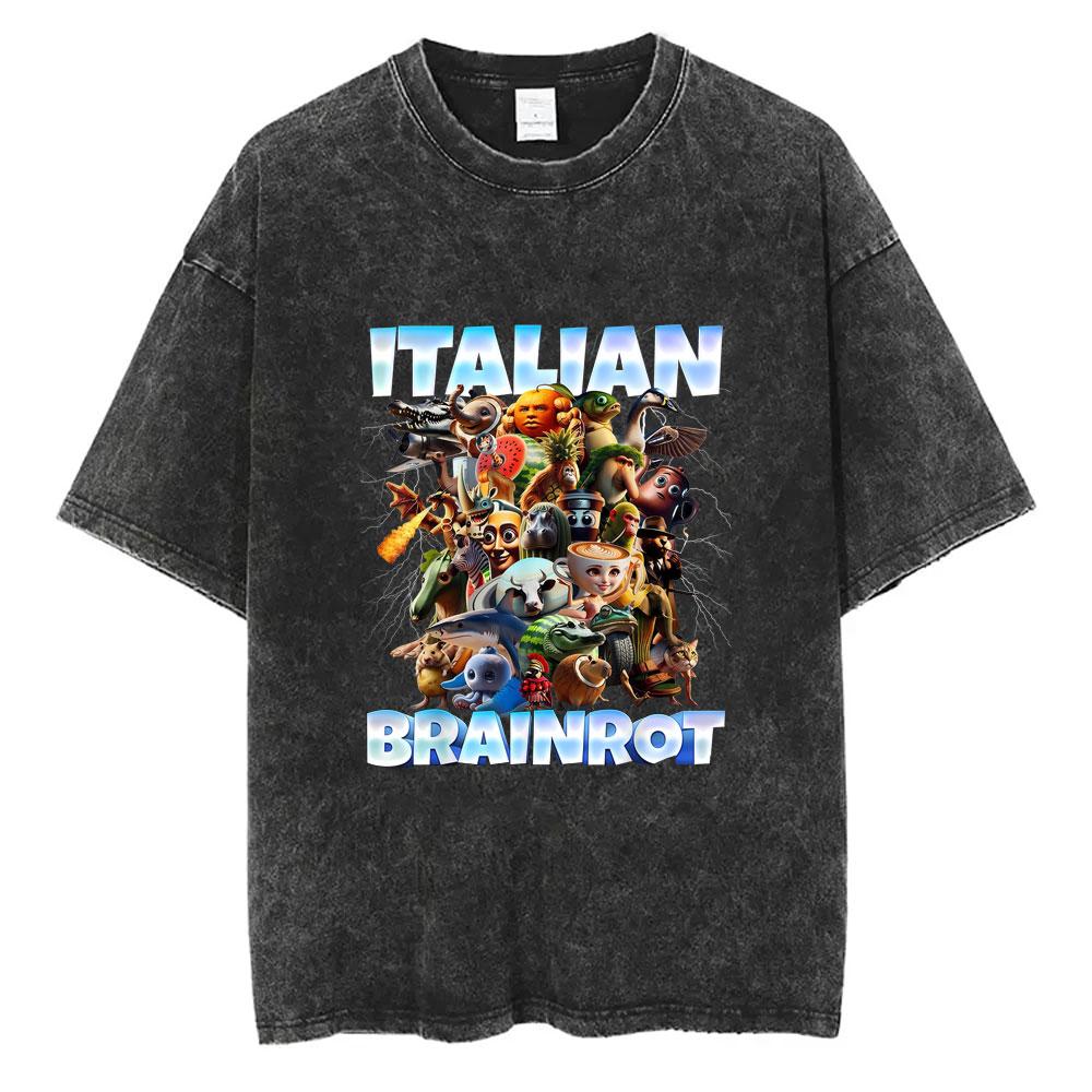 

Funny Italian Brainrot Vintage Washed Tshirt Six Seven Number Tshirt Men Women Casual Oversized Streetwear Male Casual Tees S