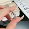 Exquisite Pink Zircon Bow Ring for Women Female Gold Flower Shining Crystal Open Ring Birthday Party Jewelry Gifts