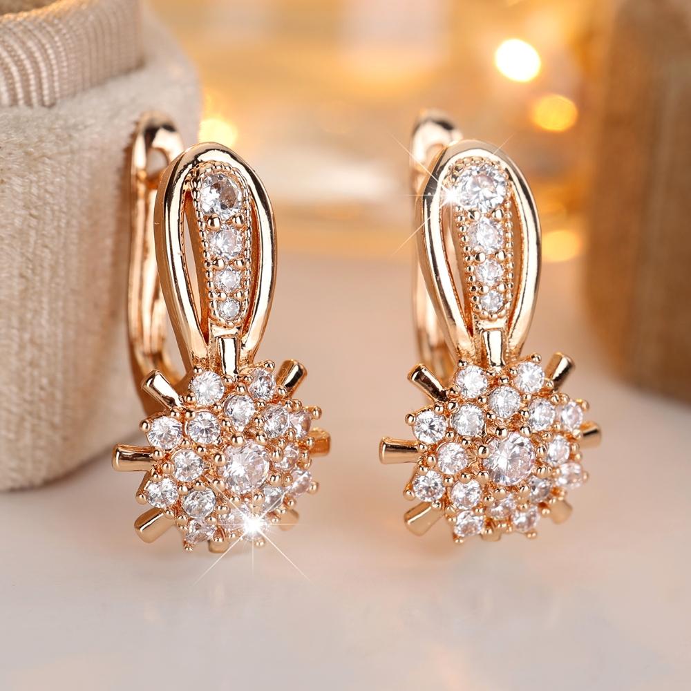 Sparkling White Zircon Flower Drop Earrings for Women Luxurious Wedding Accessories Exquisite Jewellery Gift