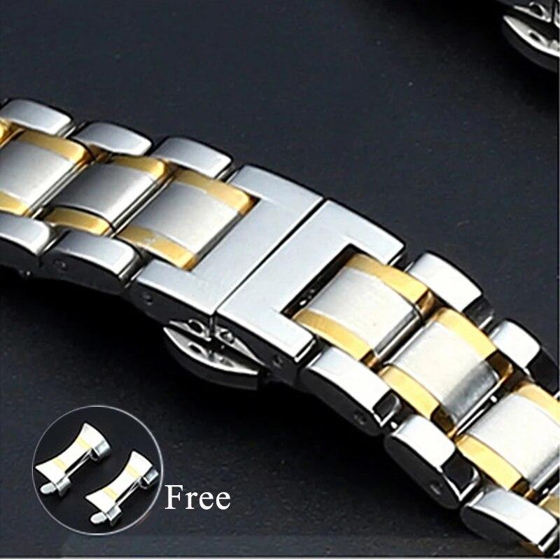 5 Pointer Solid Stainless Steel Strap 12/13/14/15/16/17/18/19/20/21/22/23/24mm Butterfly Buckle Men Women Metal Watch Band