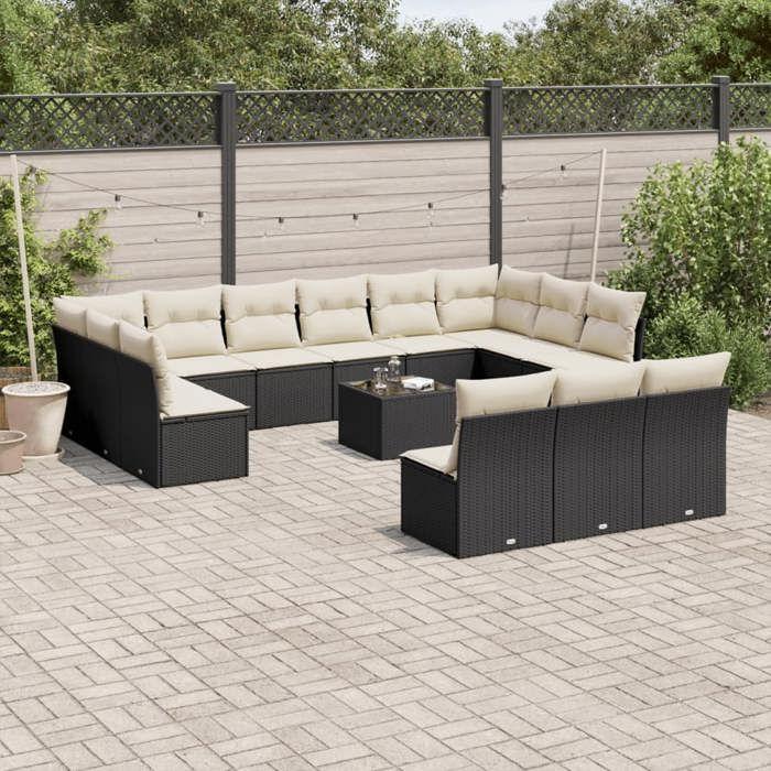 VidaXL Garden Furniture Set with Cushions 14 Pcs Black Braided Resin 3218396