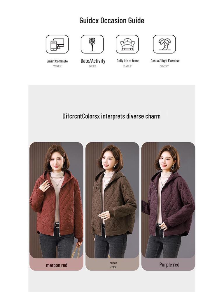 Women's 2024 Winter Casual Quilted Cotton Hooded Jacket, Loose Fit, Plus Size, Solid Color, Thick and Warm.