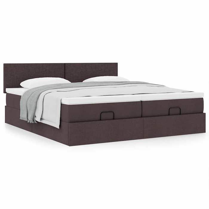 Exclusive House - Ottoman Bed Frame with Dark Brown Mattress 180x200 Cm Fabric