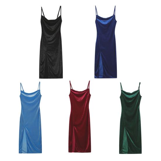 High Slit Bodycon Dress for Women Sleeveless Spaghetti Strap Going Out Midi Dress Sexy Cowl Neck Party Cocktail Dress