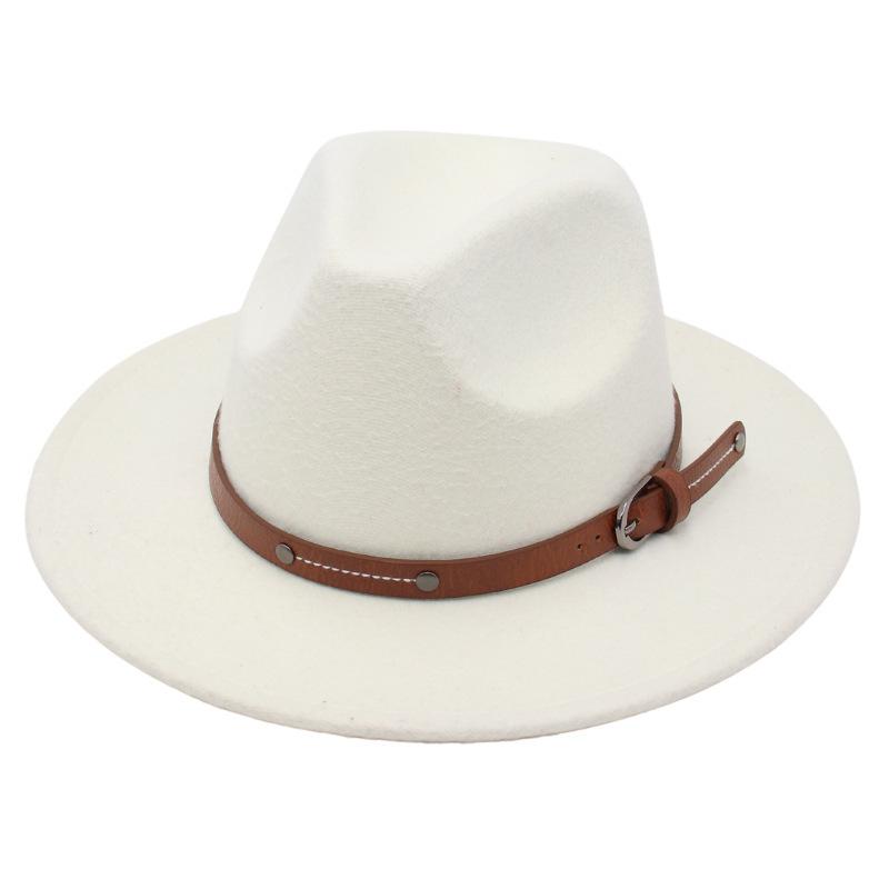 Big Edge Top Hat Belt Buckle Jazz Hat Men'S And Women'S Felt Hat Street Shooting Gambler Hat Concave Fedora Hat Tide