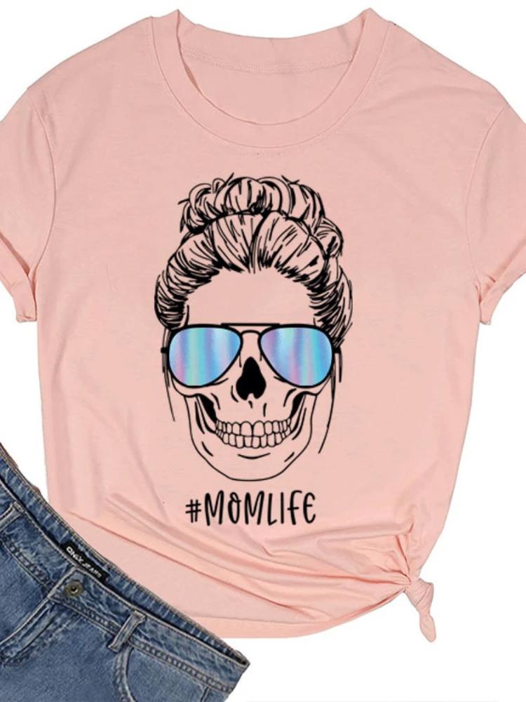 MOMLIFE Skull Head Print Women T Shirt Short Sleeve O Neck Loose Women Tshirt Ladies Tee Shirt Tops Clothes Camisetas Mujer