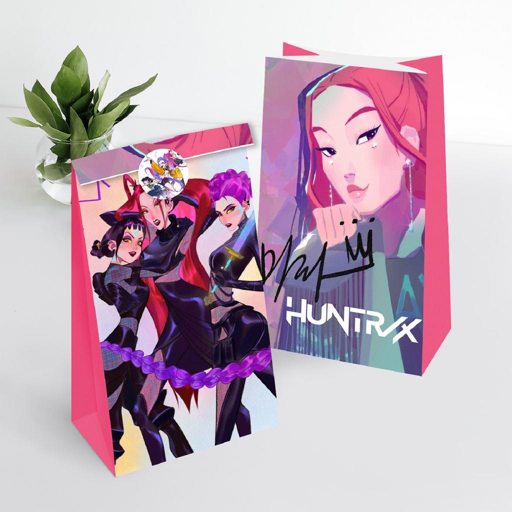 Bag Flat Mouth Gift Bag Sticker Four Styles Eight Patterns 12 Paper Bags 12Stickers Holiday Gift Bags