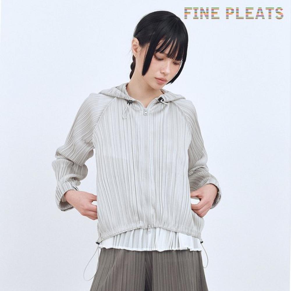 Fine Pleats Regular Hooded Zip Up Jumper Light Gray FREE