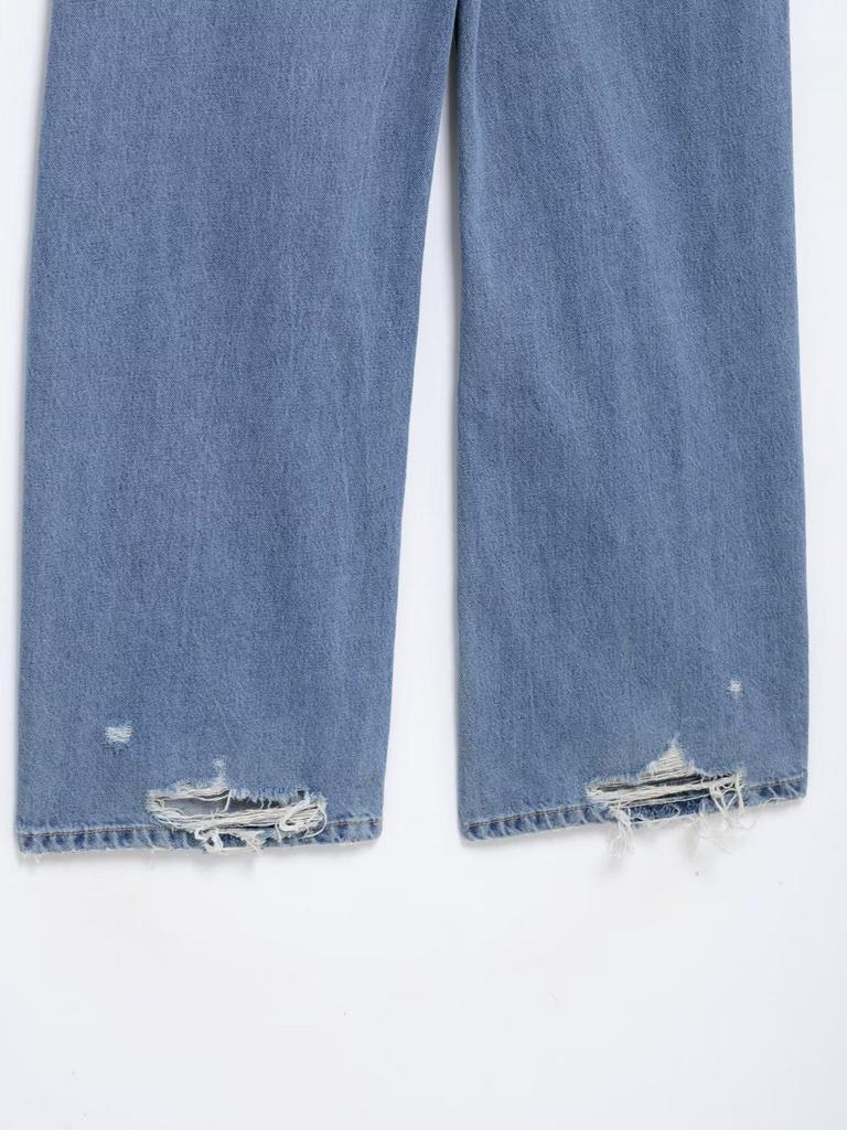 2025 Spring Women's European-American Ripped Loose Mid-Waist Jeans