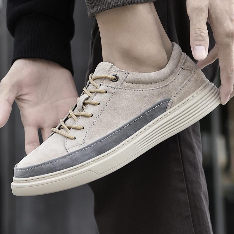 Men Top Layer Pigskin Leather Board Shoes Casual Shoe Soft Comfortable Mens Board Shoe Breathable Lace Up Fashion Sneakers Shoes