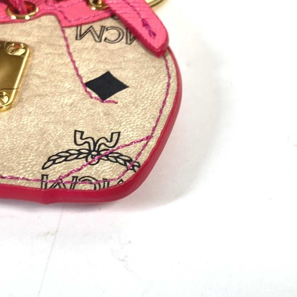 MCM Vicetos logo Bag Design Bag Charm Key Holder Leather Beige/pink Unused
