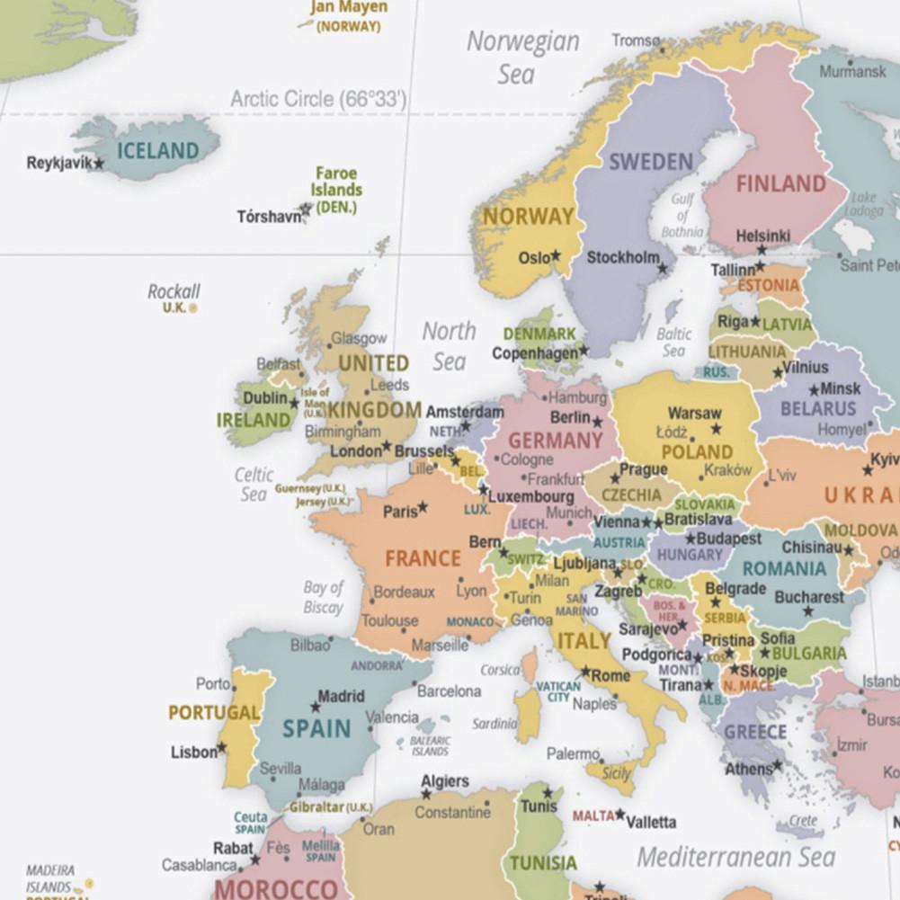 Large Political World Map Poster Retro Decorative Wall Art Print Paper Map Office School Classroom Home Decor Sticker