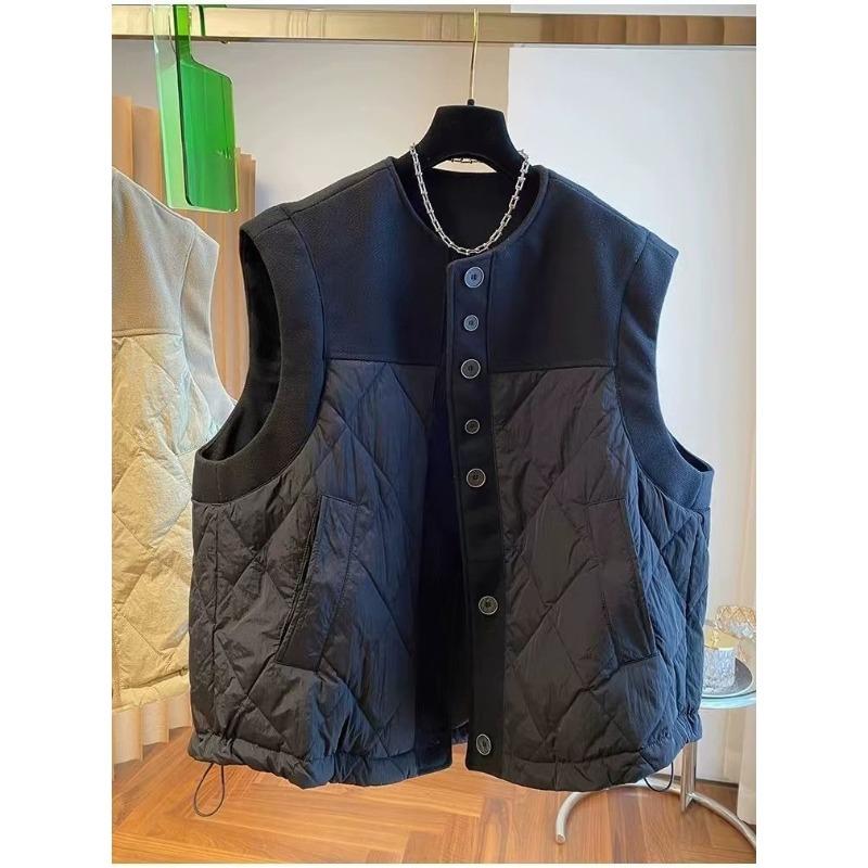 Fashionable Loose Wool Blend Vest Women Autumn Winter Sleeveless Quilted Outerwear Casual Waistcoat