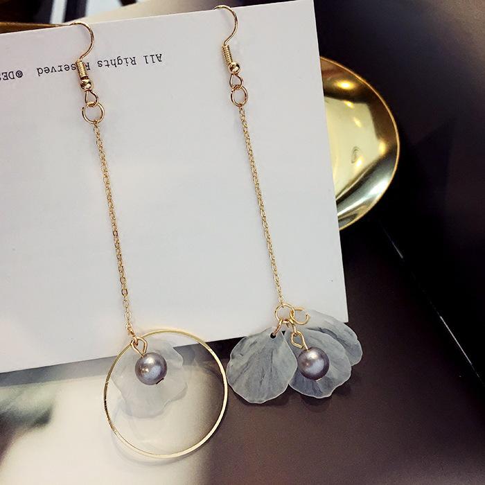 Korean Style Asymmetrical Flower Tassel Ear Hook Earrings - Versatile and Fashionable for Women