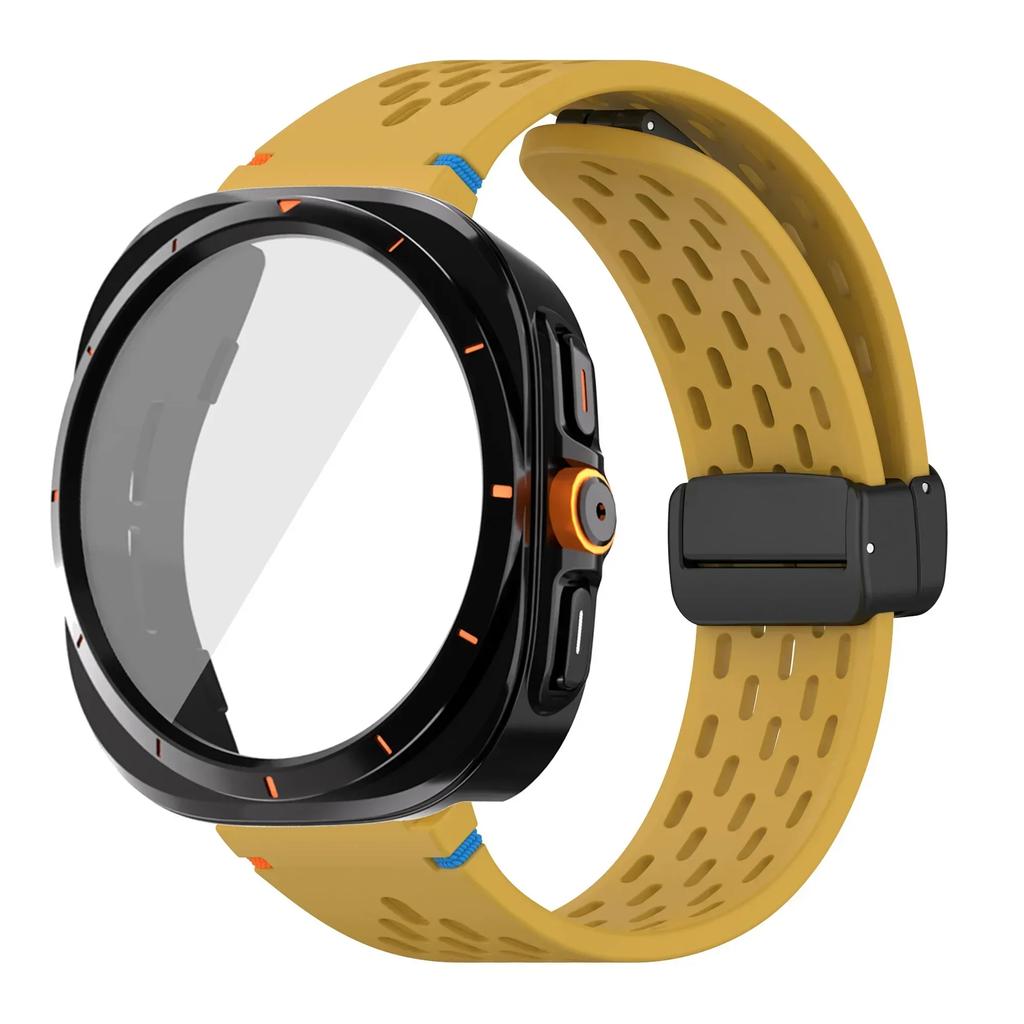 Case+Strap for Samsung Galaxy Watch 7 6 40mm 44mm Silicone Magnetic buckle Band Change To Ultra  Tempered Glass Screen Protector