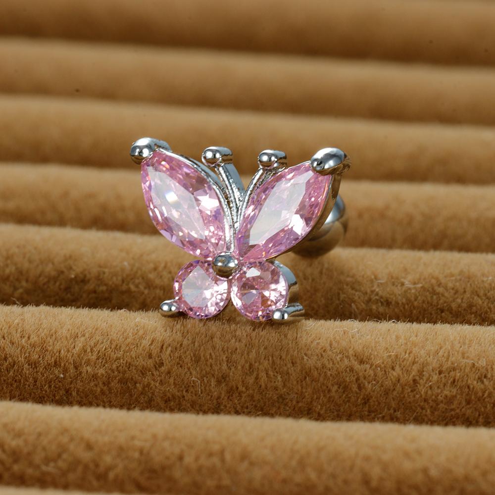 1PC Stainless Steel Tragus Helix Butterfly Piercing Earrings for Women Trendy Cute Pink Zircon Stud Earring Piercing Jewelry