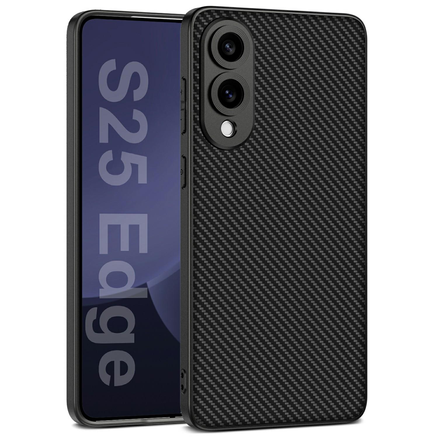 

Для Samsung Galaxy S25 Edge Чохол Металевий Чорний Шкіра на дотик Шкіра ПУ+ПК Чохол для телефону Carbon Fiber Texture