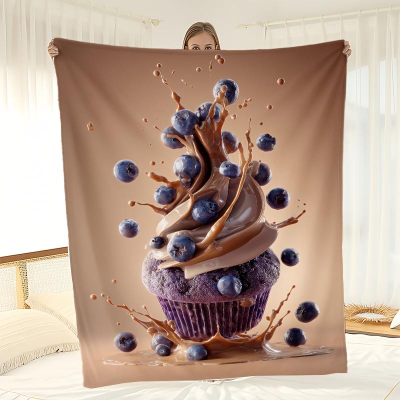 Couverture imprimée en flanelle motif éclaboussures chocolat myrtille adaptée à toutes les saisons adaptée pour le salon, le bureau, le canapé et le voyage