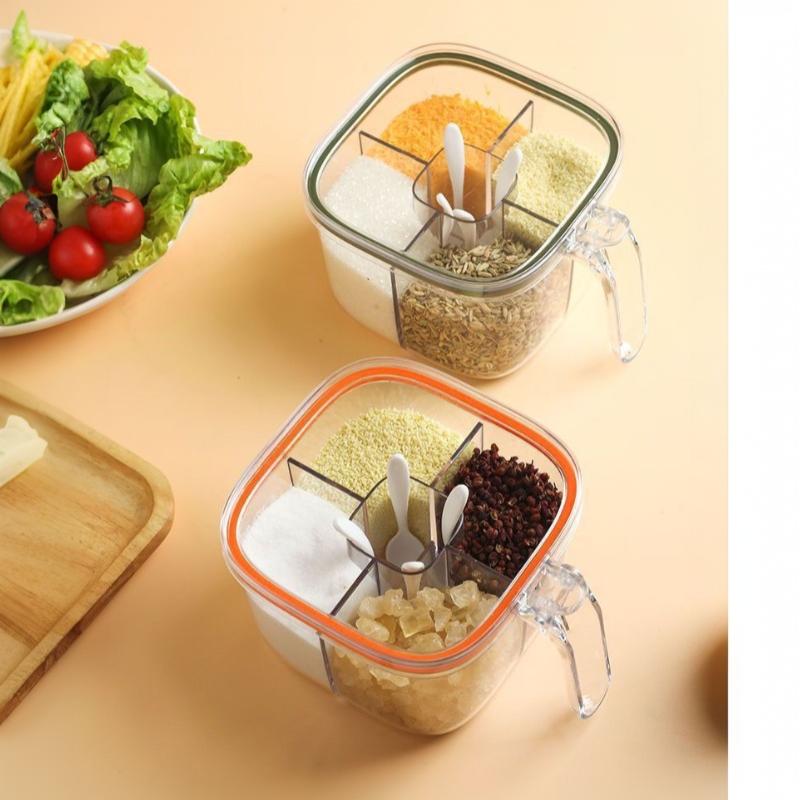 1 Set Multi Grid Multi-Function Seasoning Storage Jar Glutamate Pepper Storage Transparent Seasoning Box