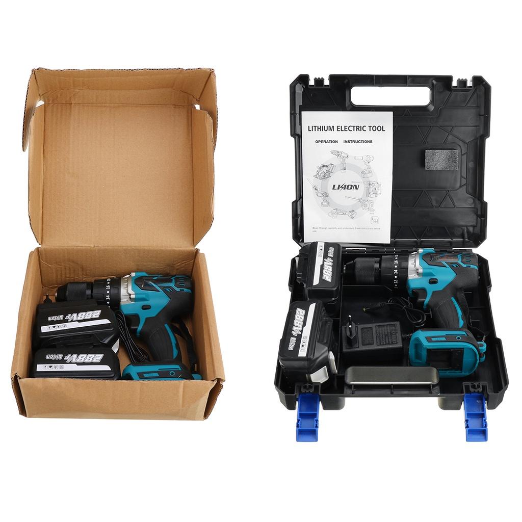 3 In 1 288V Brushless Electric Drill Screwdriver 20+3 Torque Variable Speed Cordless Hammer Impact Drill for 18V Battery