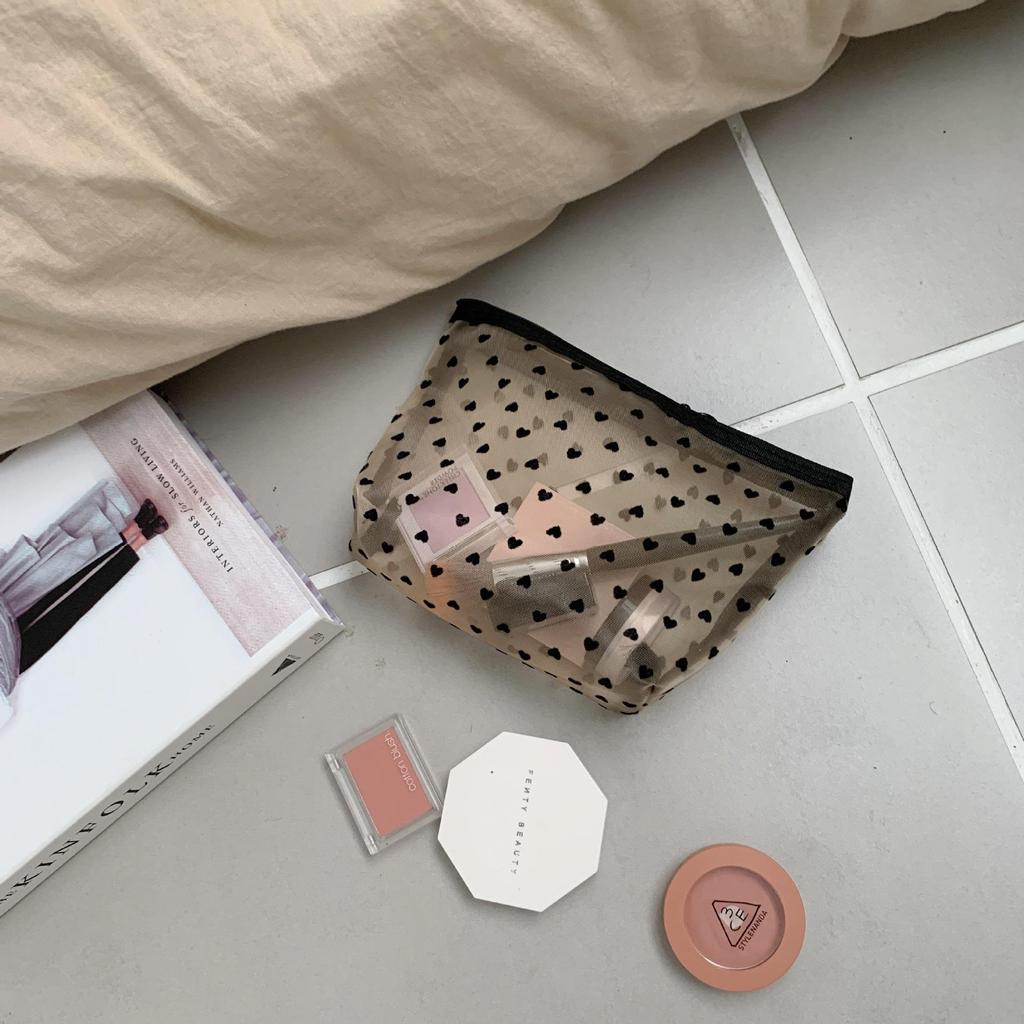 Women Love Transparent Mesh Large Capacity Portable Stationery Cosmetic Bag